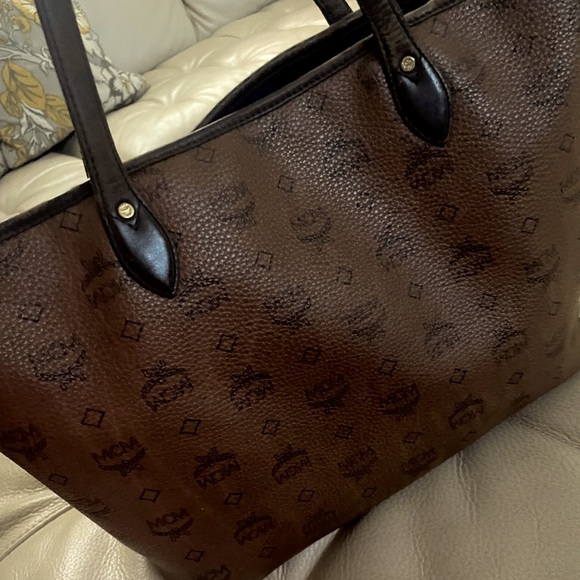 MCM brown stripe visetos top zipper large tote bag - Picture 11 of 17